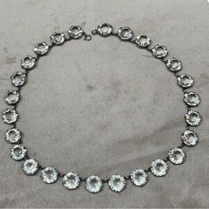 Art Deco Bezel Paste Stone Faceted Crystal Choker Necklace Sterling Silver VTG